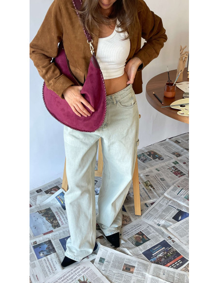 BORSA A SPALLA AURORA - BORDEAUX LABEL ROSE