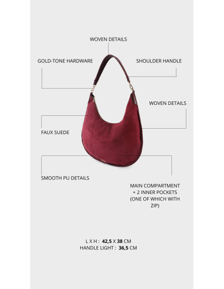 BORSA A SPALLA AURORA - BORDEAUX LABEL ROSE