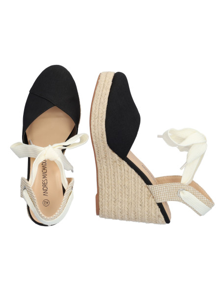 SANDALO ZEPPA NERO ESPADRILLAS PICCOLI E GRANDI NUMERI DONNA