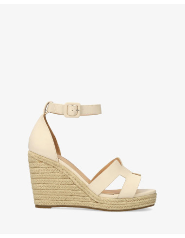 Sandalo color crema tenue con zeppa in juta numeri piccoli