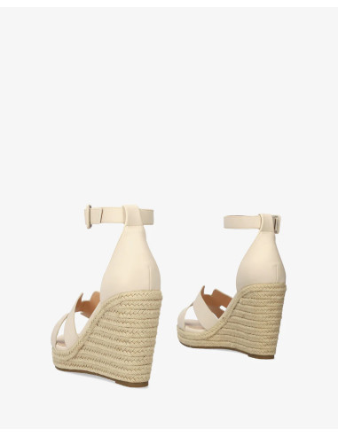 Sandalo color crema tenue con zeppa in juta numeri piccoli