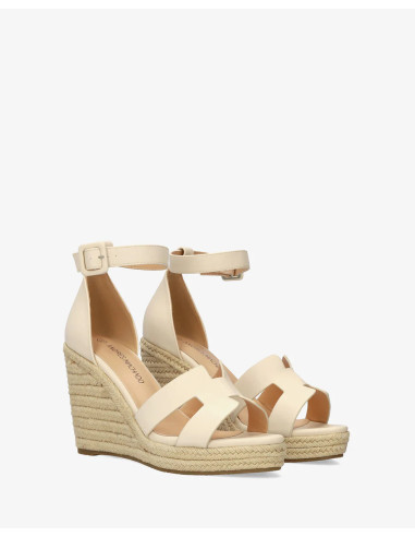 Sandalo color crema tenue con zeppa in juta numeri piccoli