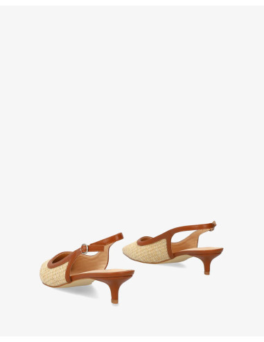 Décolleté Slingback a punta in rafia color camel