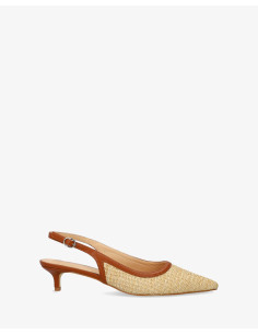 Décolleté Slingback a punta in rafia color camel