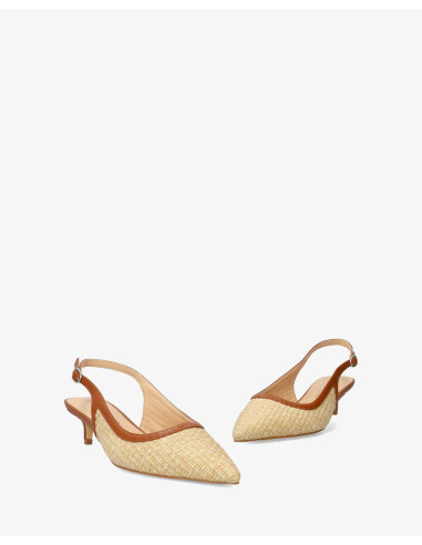 Décolleté Slingback a punta in rafia color camel