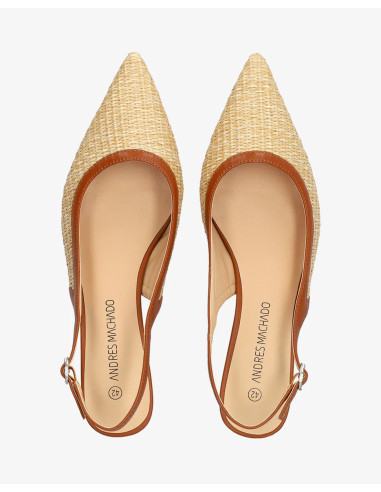 Décolleté Slingback a punta in rafia color camel