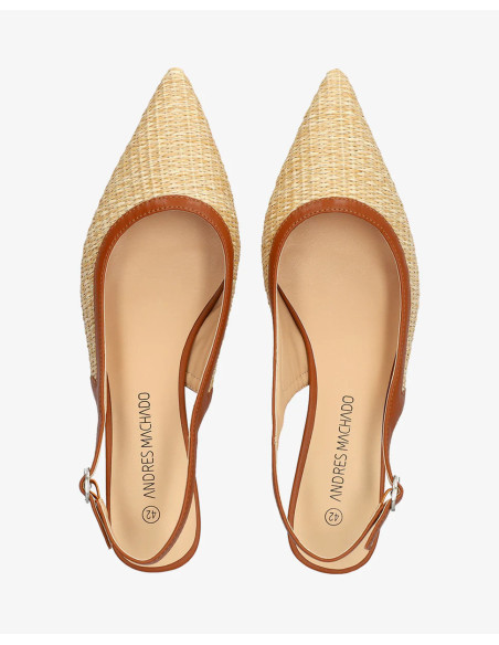 Décolleté Slingback a punta in rafia color camel