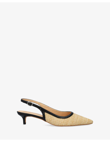 Décolleté Slingback in Rafia e Nero
