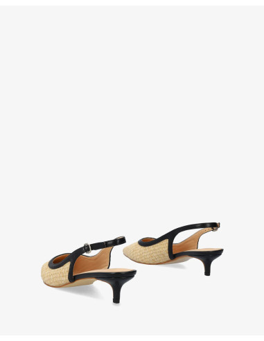 Décolleté Slingback in Rafia e Nero