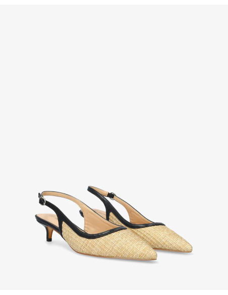 Décolleté Slingback in Rafia e Nero