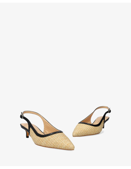 Décolleté Slingback in Rafia e Nero