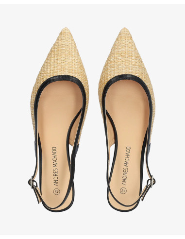 Décolleté Slingback in Rafia e Nero