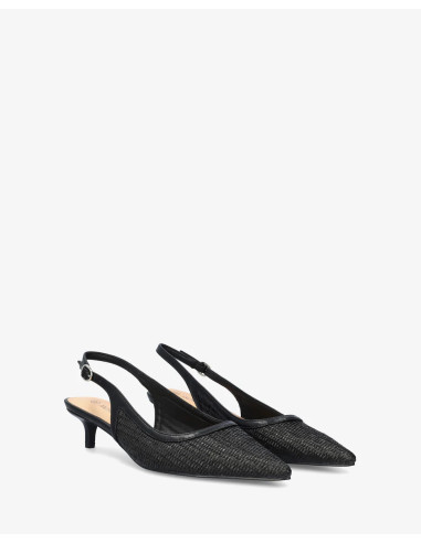 Décolleté Slingback in Rafia Nera