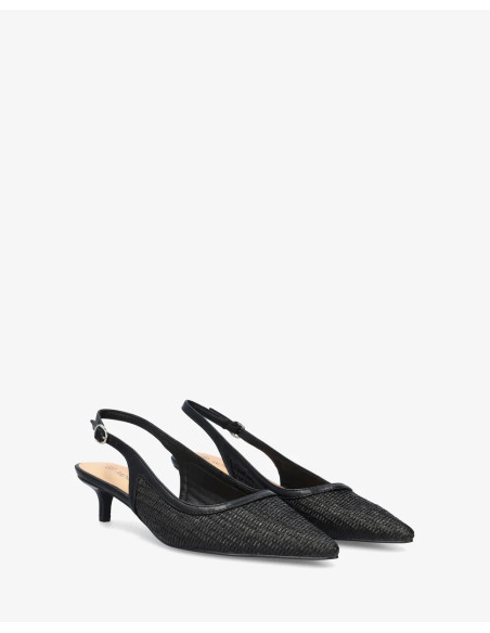 Décolleté Slingback in Rafia Nera