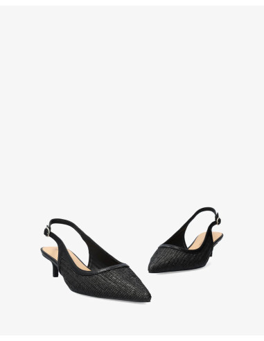 Décolleté Slingback in Rafia Nera
