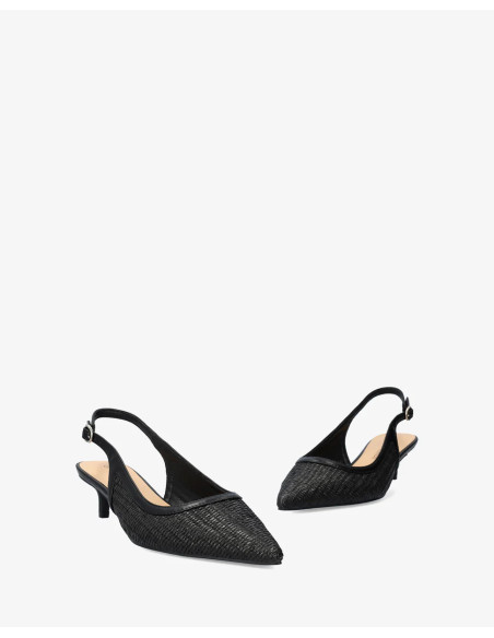 Décolleté Slingback in Rafia Nera