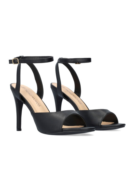 SANDALO NERO TACCO A SPILLO  PICCOLI E GRANDI NUMERI DONNA