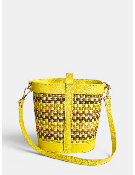Secchiello Grace Rafia e Pelle Giallo