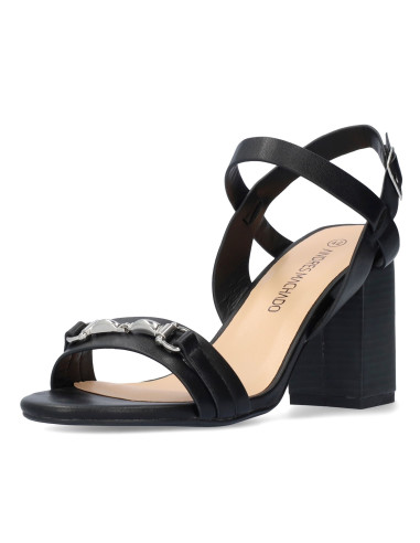 SANDALO NERO CON ACCESSORIO MORSETTO  PICCOLI E GRANDI NUMERI DONNA