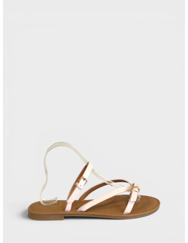 Sandalo Flat Infradito con Listini Incrociati Beige dal 41 al 44