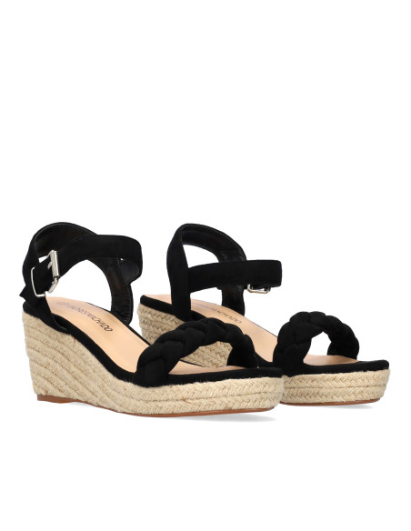 SANDALO EFFETTO CAMOSCIO NERO CON ZEPPA PICCOLI E GRANDI NUMERI DONNA