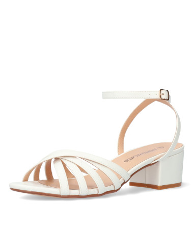 SANDALO BIANCO INTRECCIATO TACCO BASSO PICCOLI E GRANDI NUMERI DONNA
