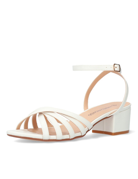 SANDALO BIANCO INTRECCIATO TACCO BASSO PICCOLI E GRANDI NUMERI DONNA