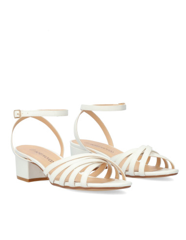 SANDALO BIANCO INTRECCIATO TACCO BASSO PICCOLI E GRANDI NUMERI DONNA