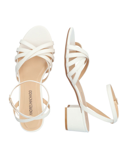 SANDALO BIANCO INTRECCIATO TACCO BASSO PICCOLI E GRANDI NUMERI DONNA