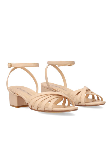 SANDALO NUDE INTRECCIATO CON TACCO BASSO PICCOLI E GRANDI NUMERI DONNA