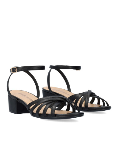 SANDALO NERO INTRECCIATO CON TACCO BASSO PICCOLI E GRANDI NUMERI DONNA