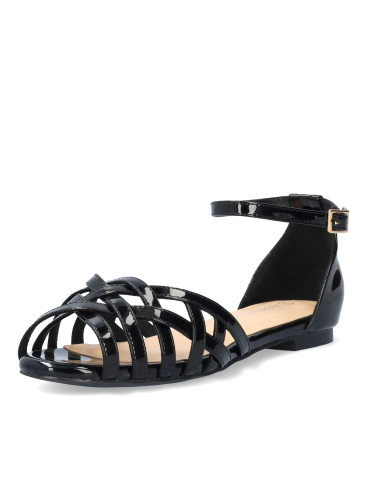 SANDALO BASSO IN VERNICE NERO CHIUSO IN PUNTA PICCOLI E GRANDI NUMERI