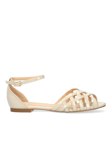 SANDALO BASSO IN VERNICE BEIGE CHIUSO IN PUNTA PICCOLI E GRANDI NUMERI