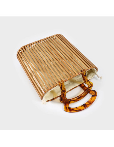 BORSA IN BAMBOO CON POCHETTE INTERNA BEIGE MANICO TARTARUGA LABEL ROSE