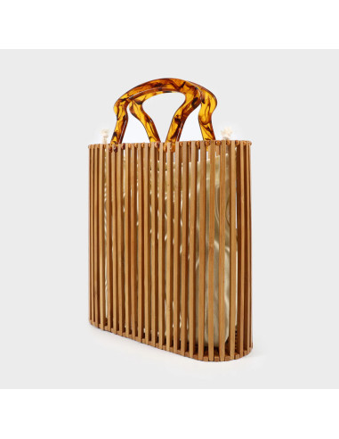 BORSA IN BAMBOO CON POCHETTE INTERNA BEIGE MANICO TARTARUGA LABEL ROSE