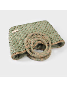 BORSA A MANO IN PAGLIA CON MANICO INTRECCIATO VERDE LABEL ROSE 2