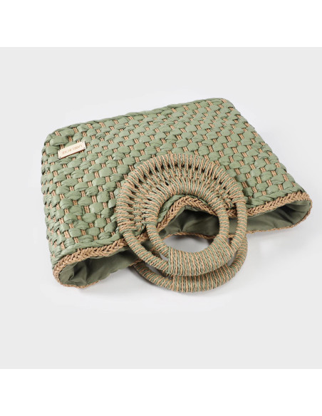BORSA A MANO IN PAGLIA CON MANICO INTRECCIATO VERDE LABEL ROSE