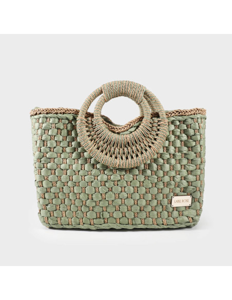 BORSA A MANO IN PAGLIA CON MANICO INTRECCIATO VERDE LABEL ROSE