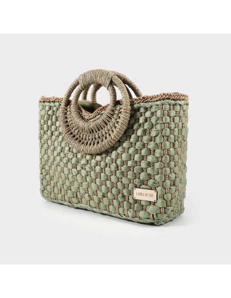 BORSA A MANO IN PAGLIA CON MANICO INTRECCIATO VERDE LABEL ROSE