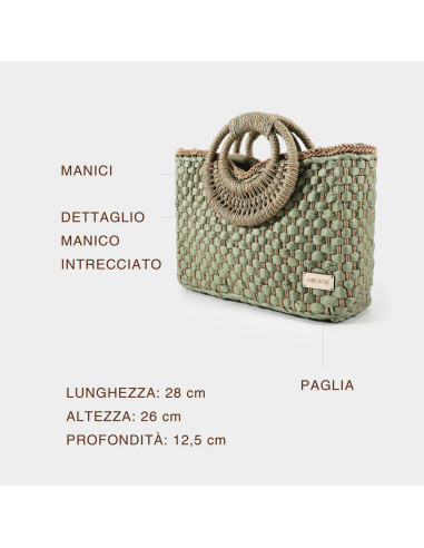 BORSA A MANO IN PAGLIA CON MANICO INTRECCIATO VERDE LABEL ROSE