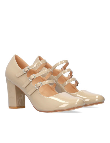 Mary Jane in Vernice Beige con Cinturini piccoli e grandi numeri donna