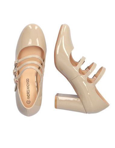 Mary Jane in Vernice Beige con Cinturini piccoli e grandi numeri donna