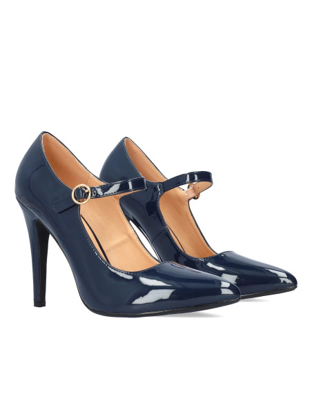 Mary Jane con tacco in vernice Blu Navy piccoli e grandi numeri donna
