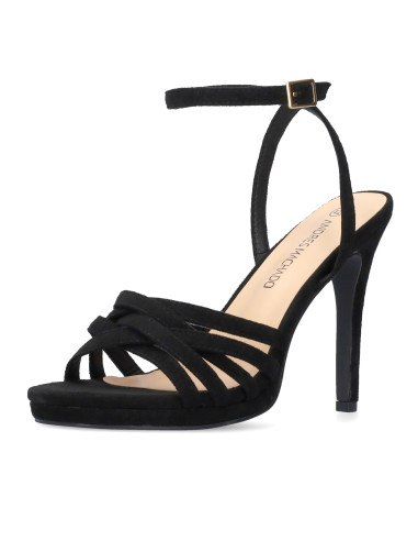 SANDALO NERO CAMOSCIO TACCO A SPILLO MISURE DONNA GRANDI E PICCOLE