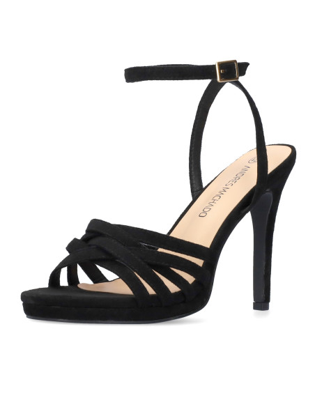 SANDALO NERO CAMOSCIO TACCO A SPILLO MISURE DONNA GRANDI E PICCOLE