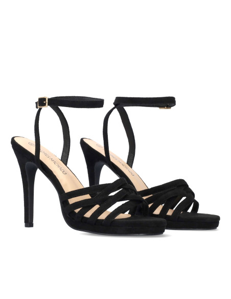 SANDALO NERO CAMOSCIO TACCO A SPILLO MISURE DONNA GRANDI E PICCOLE