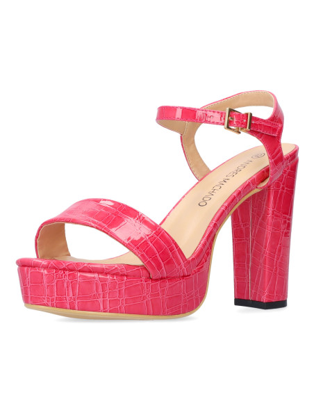 SANDALO STAMPA COCCO FUCSIA TACCO LARGO MISURE PICCOLE E GRANDI