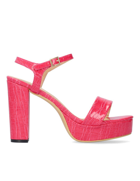 SANDALO STAMPA COCCO FUCSIA TACCO LARGO MISURE PICCOLE E GRANDI