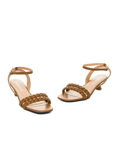 Sandalo Cuoio tacco Basso "Kitten Heel"