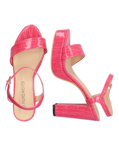 SANDALO STAMPA COCCO FUCSIA TACCO LARGO MISURE PICCOLE E GRANDI